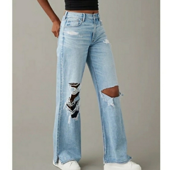 American Eagle Dreamy Drape Super High Waisted Baggy Wide Leg Jeans Size 12 - Picture 3 of 9